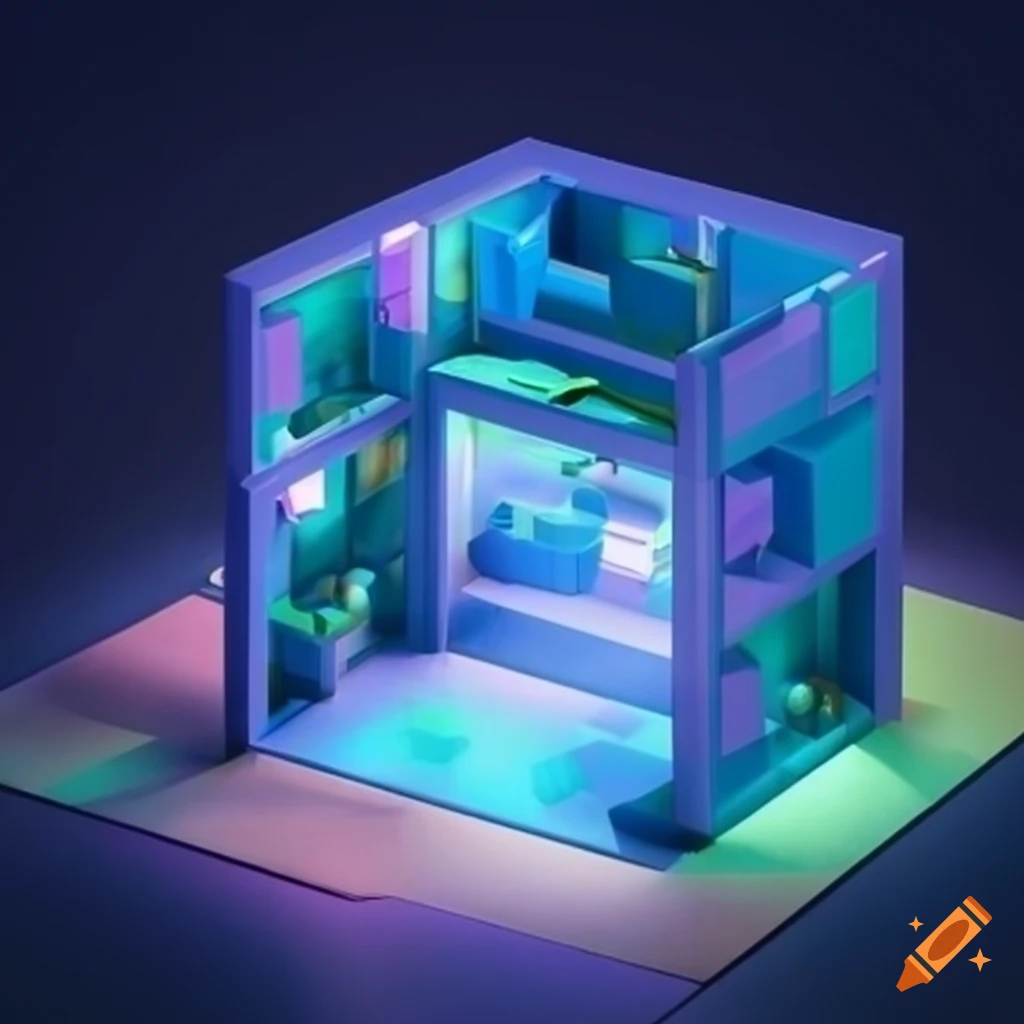 A soothing isometric room cube inspired by hydrangeas