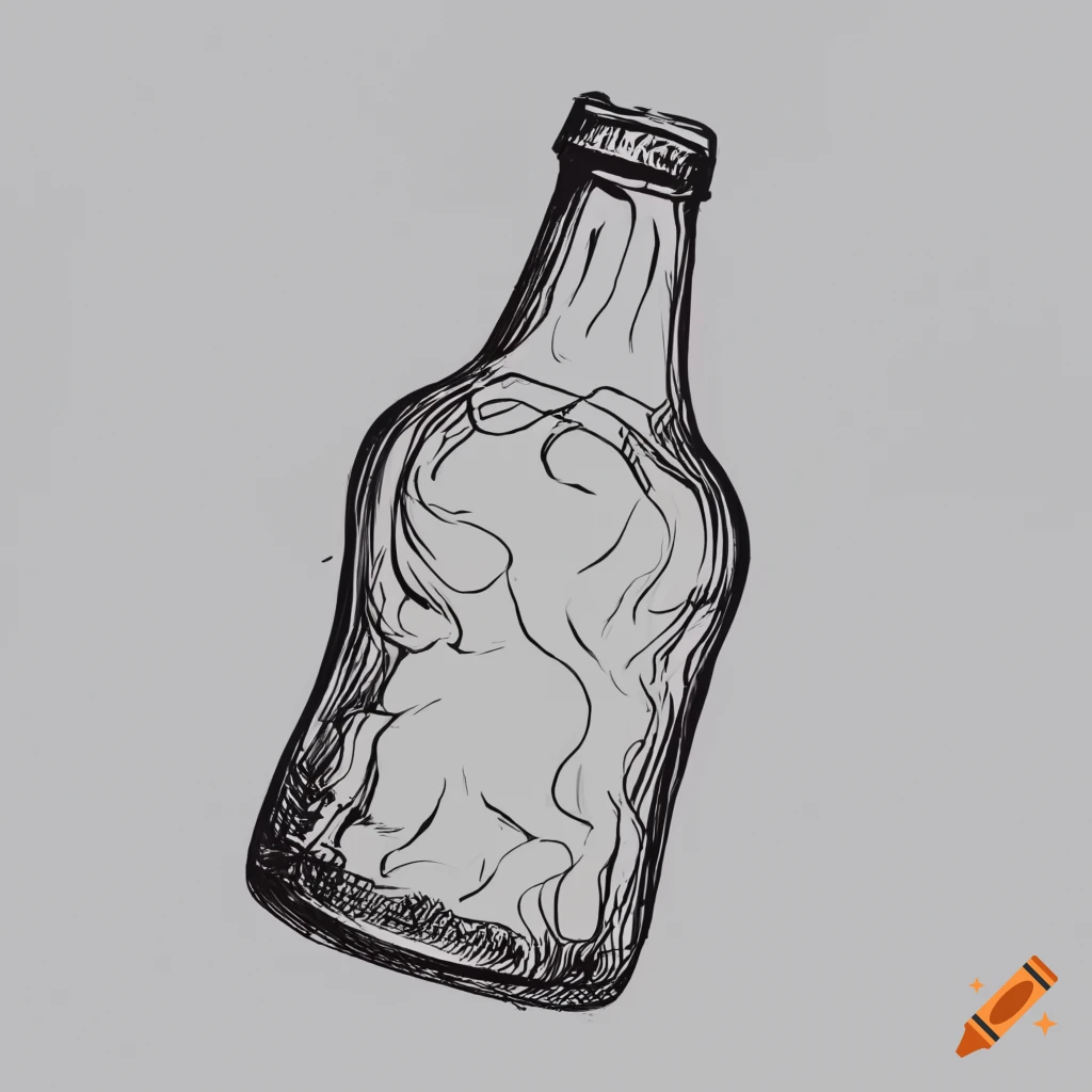 line drawing cartoon foaming beer bottle Stock Vector | Adobe Stock