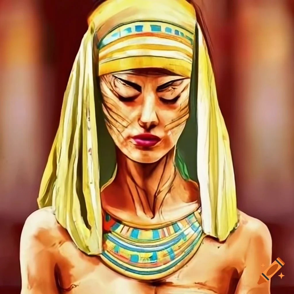 Ancient egyptian mummy bandaged woman eyes closed