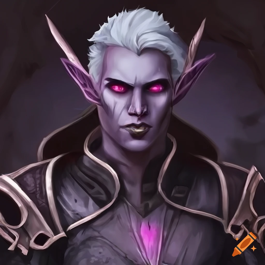 Dark Elf Male Black Skin Grey Hair Pale Eyes With A Pink Glow Hunter Ranger Cave 