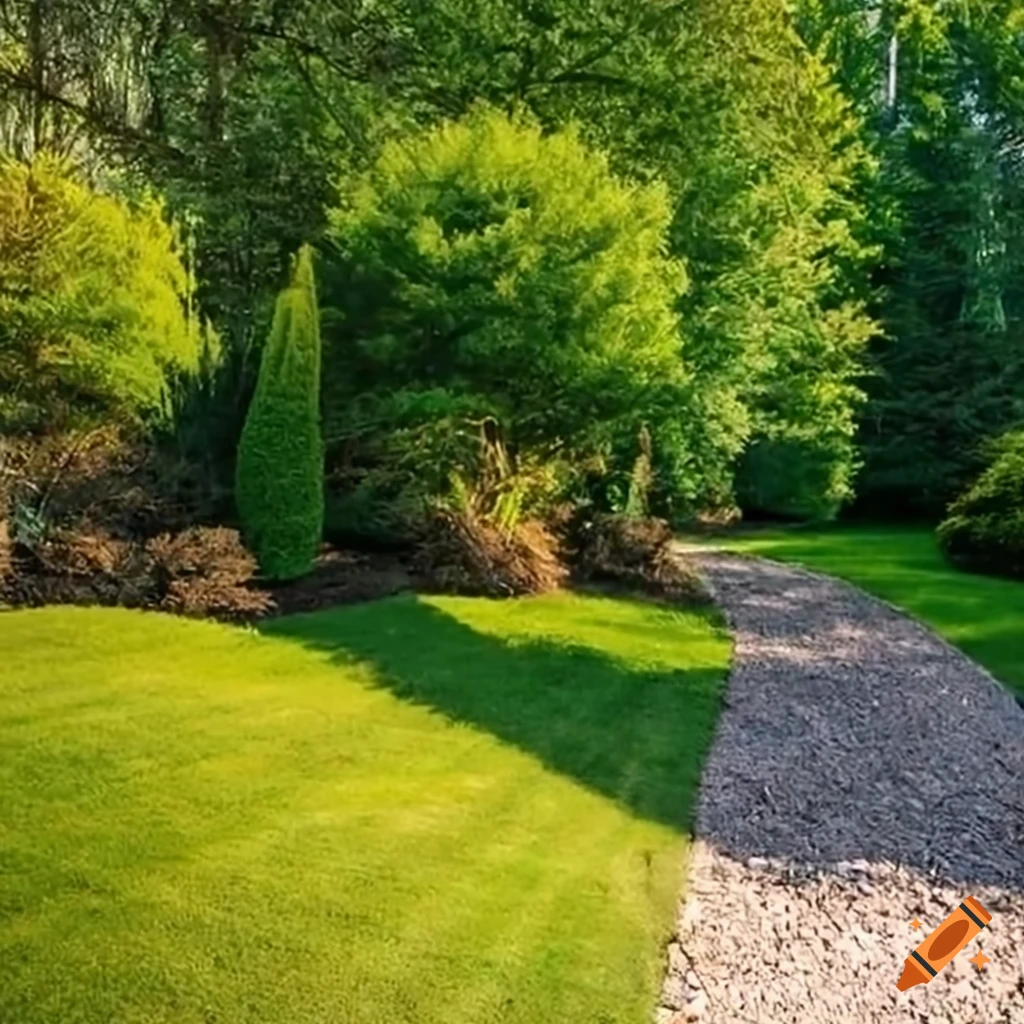 Property line privacy landscaping with evergreen trees and long grasses