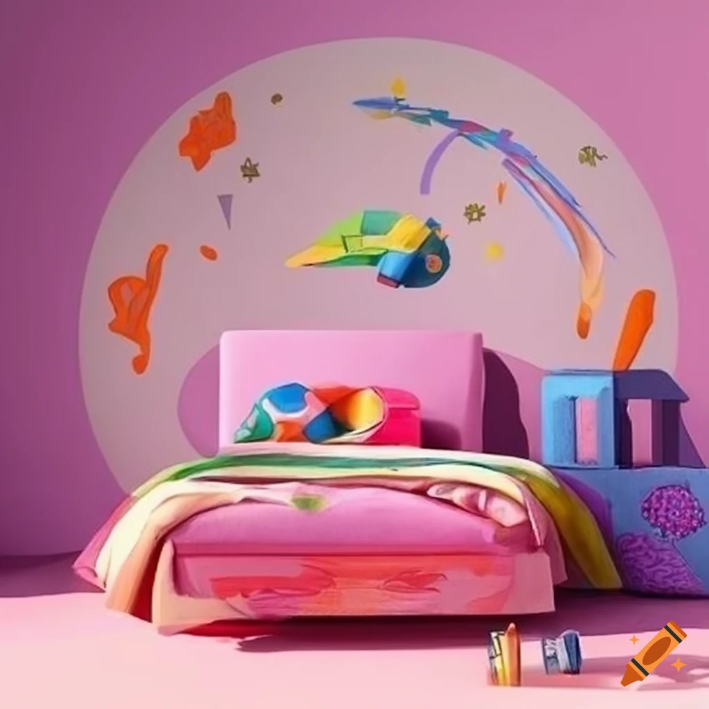 Vibrant color pencil drawings of fun kids’ beds on Craiyon