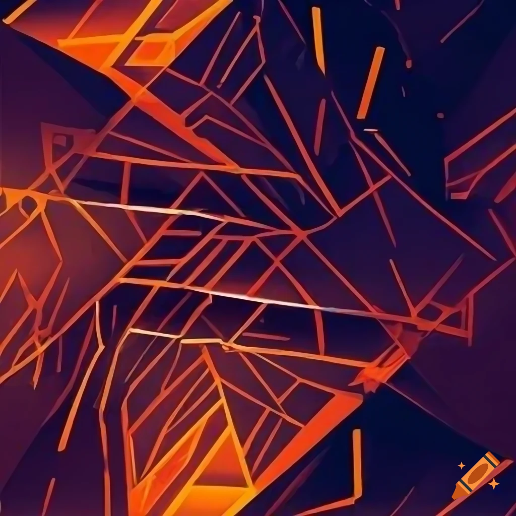 Pattern, lines and triangles. cyberpunk shapes. dark background. orange ...