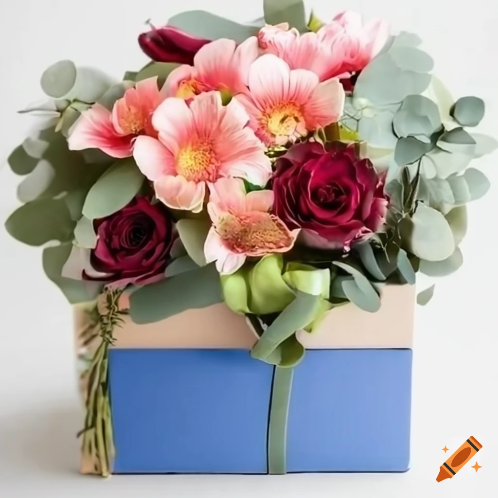 Blue Roses with Eucalyptus Box