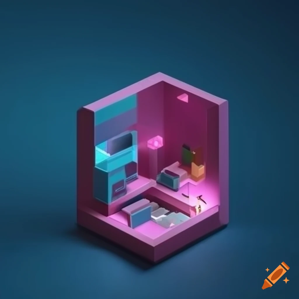 Tiny isometric cube room if it was a perfume bottle