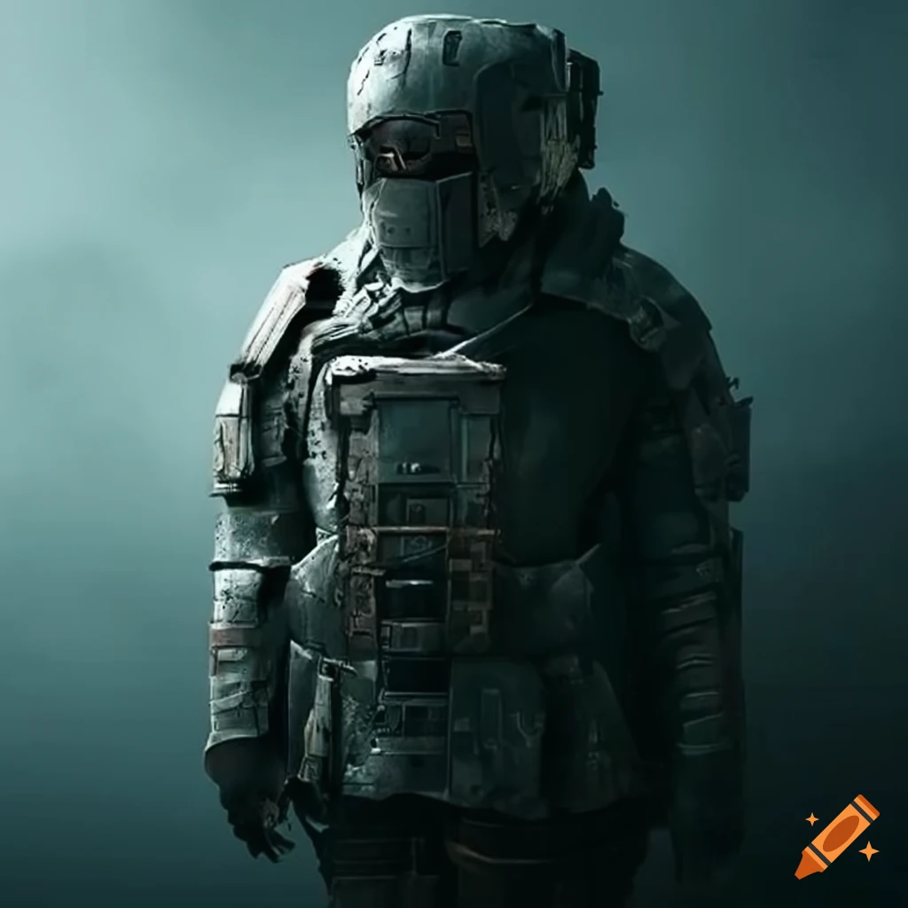 Dystopian futuristic russian hazard protection armour post apocalyptic