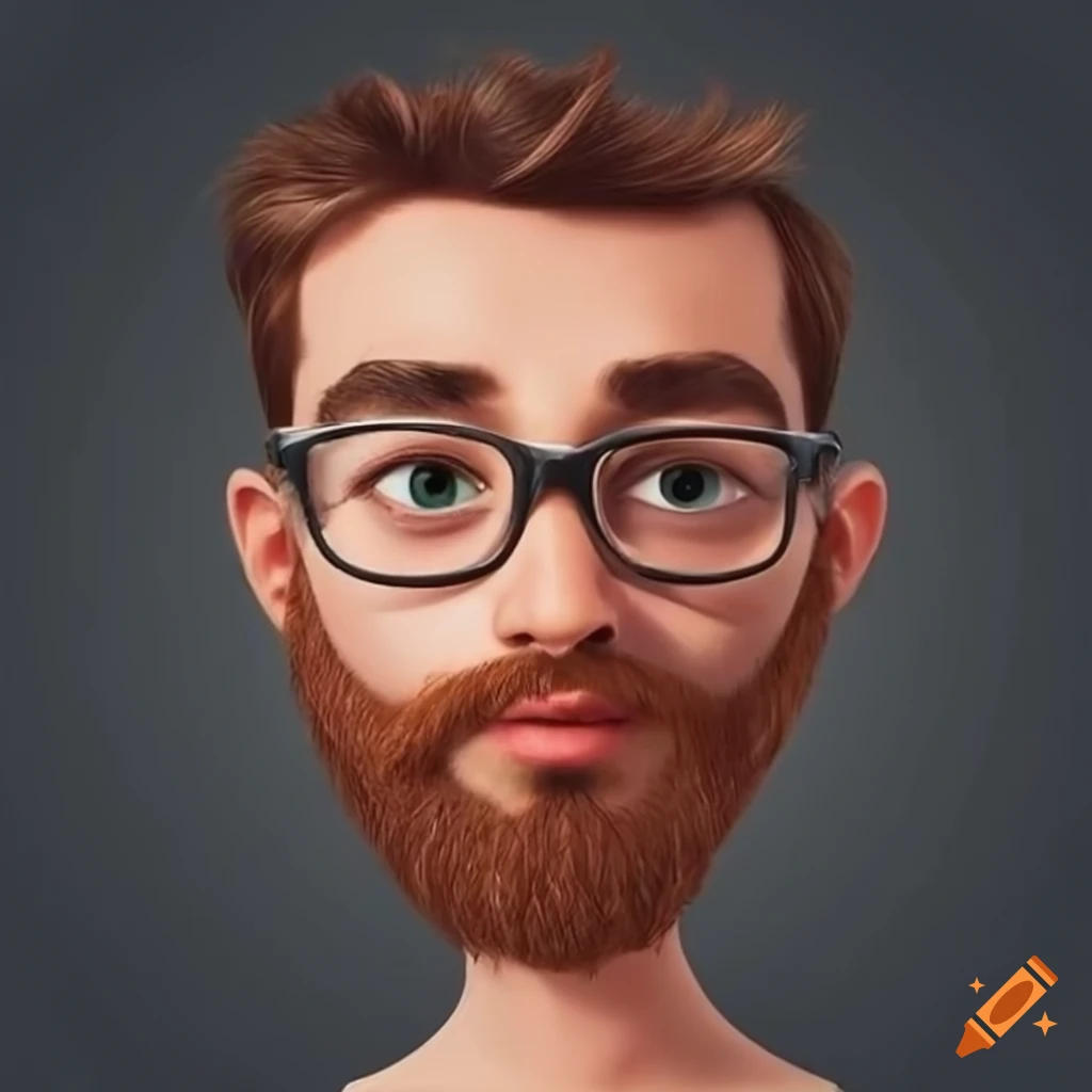 Brown short hair guy with a beard and glasses pixar style on Craiyon