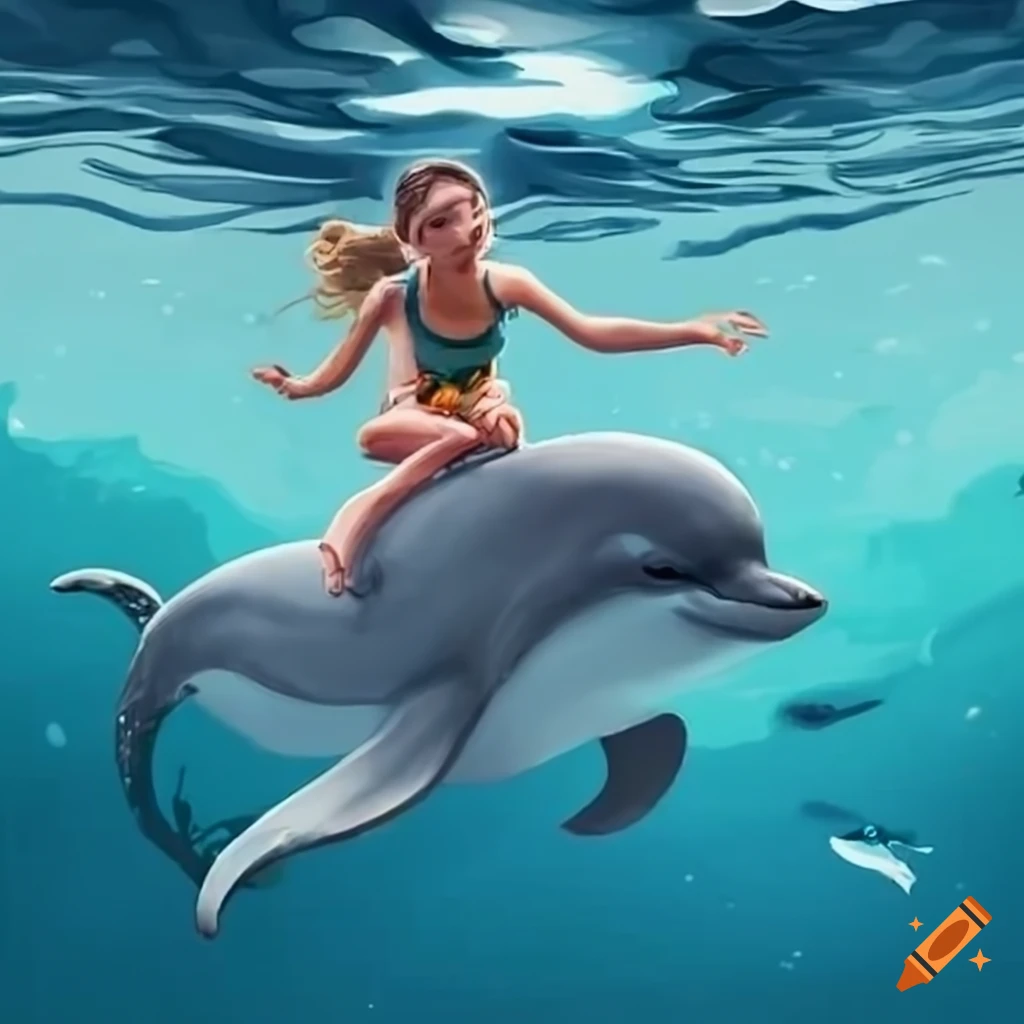 A girl riding on a dolphin on Craiyon