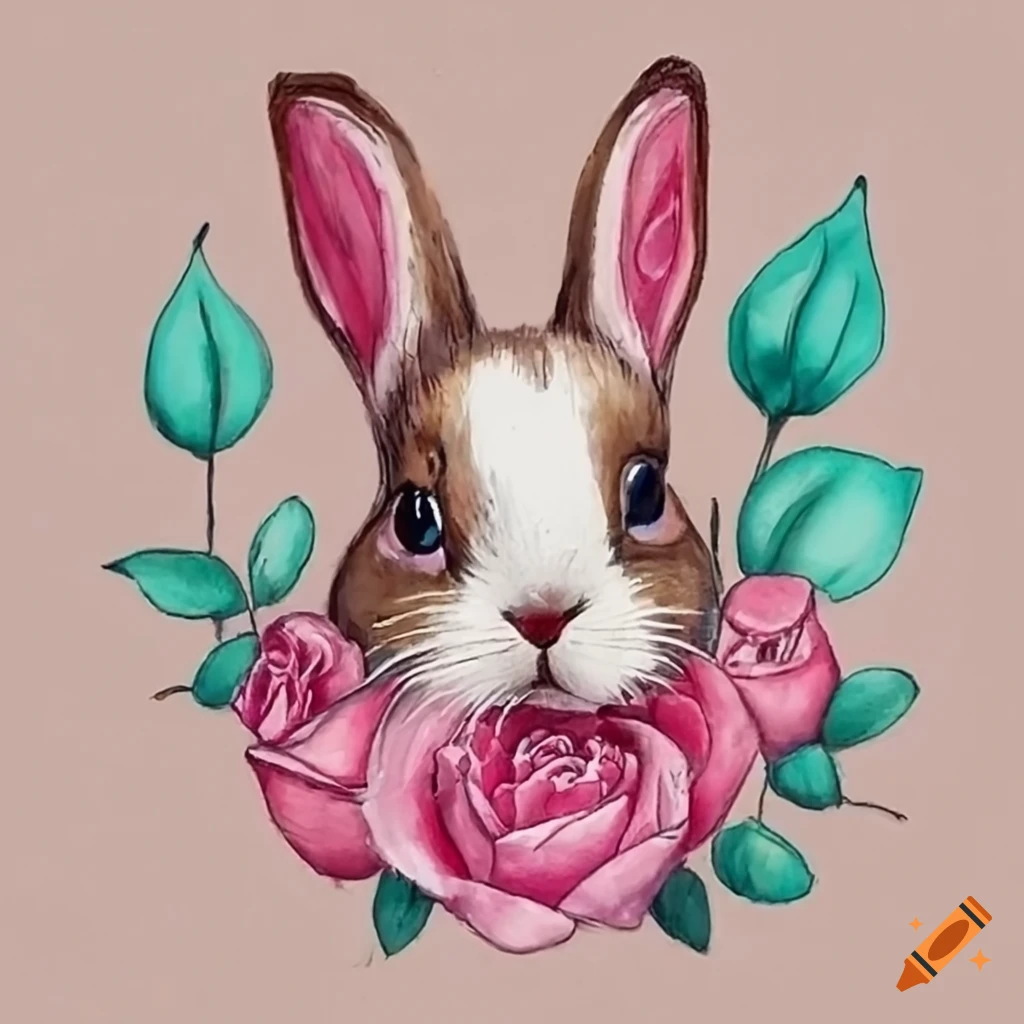 Grumpy Bunny With Roses Cute bunny with roses, on gras on Craiyon