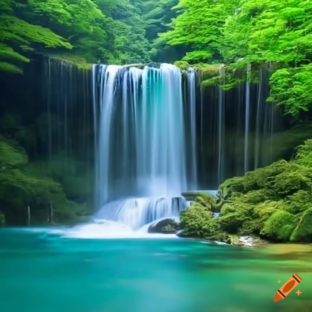 Wasserfall mit japanischen bäumen