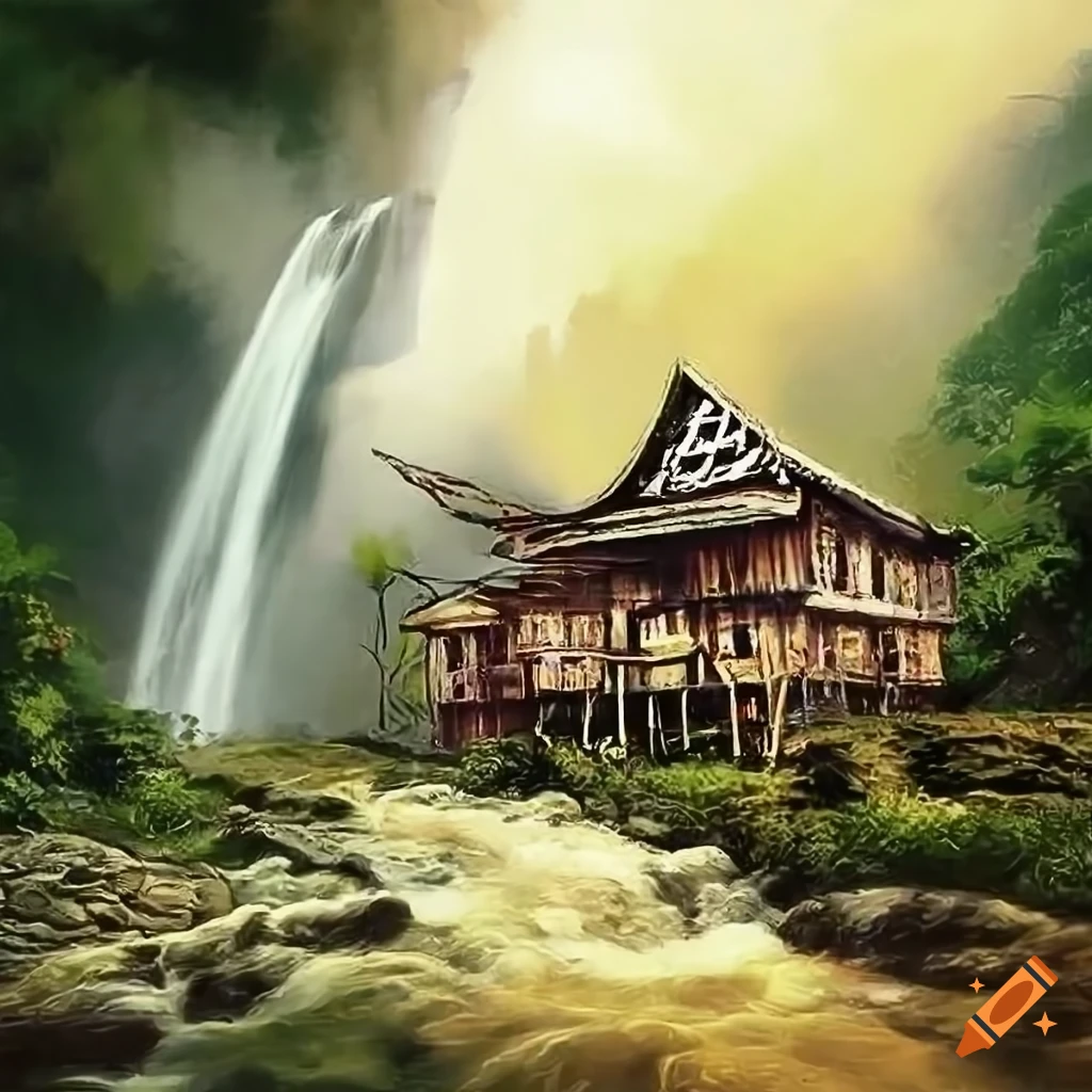 A vw combi parking near a traditional house in west sumatera, a glimpse