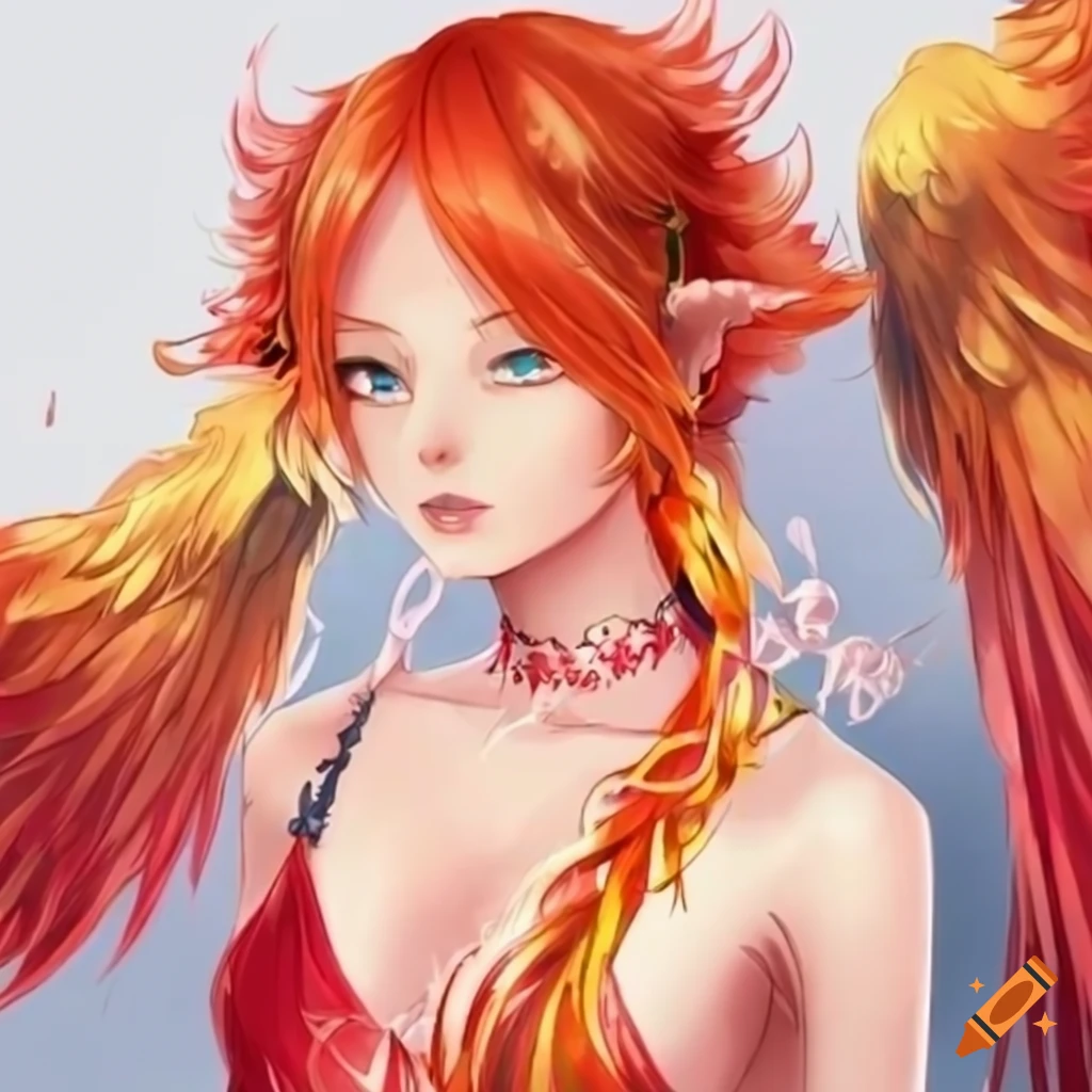 Premium Photo | Cute anime manga girl with orange hair and a phoenix  illustration generative ai