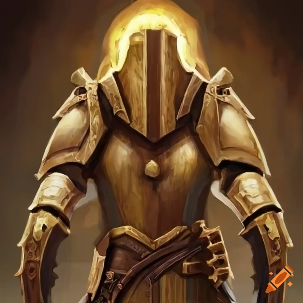 Dnd wooden automaton paladin golden highlights