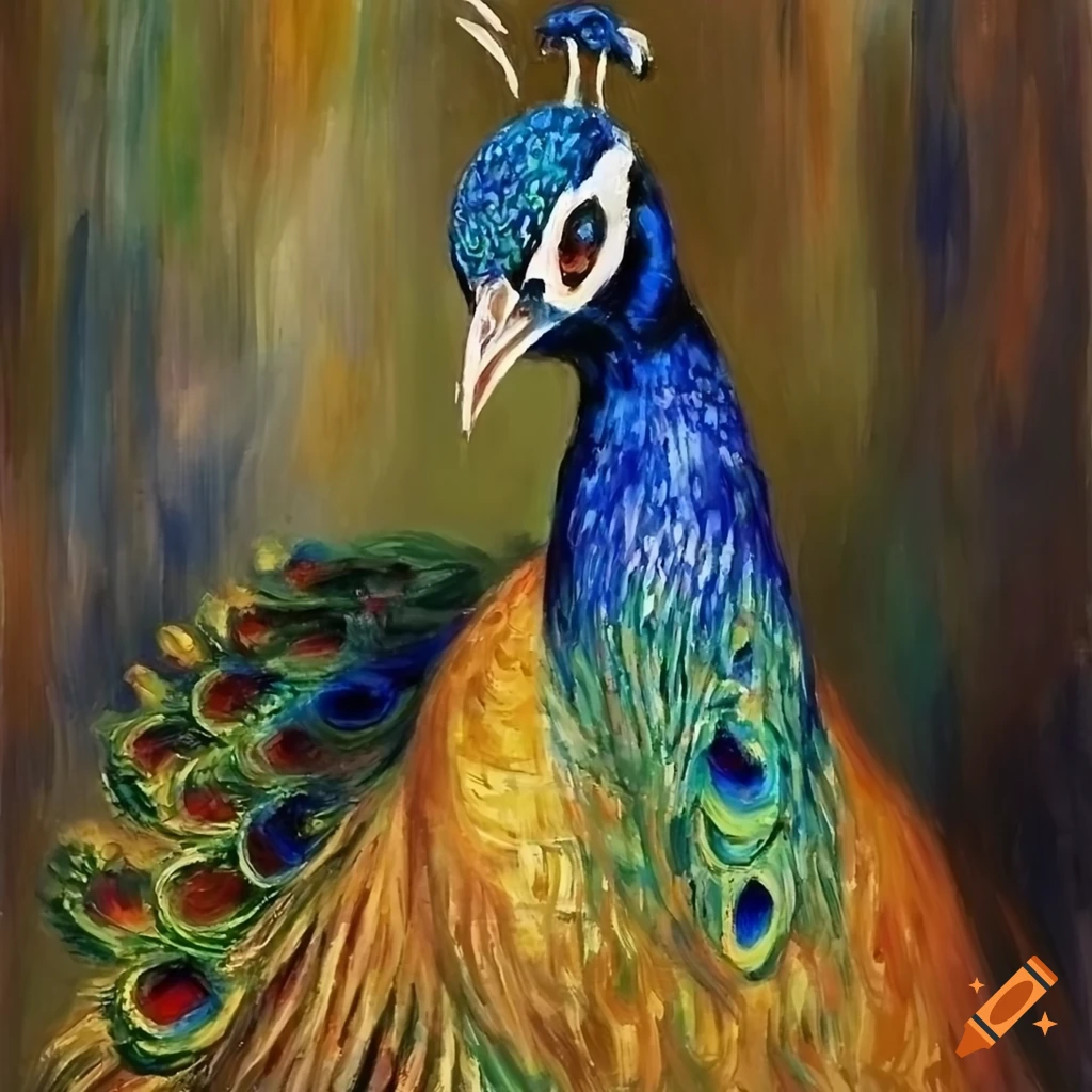 Peacock in Renoir style oil painting