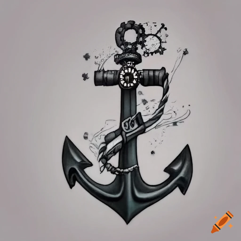 Anchor And Lighthouse Tattoo Drawing With White Background