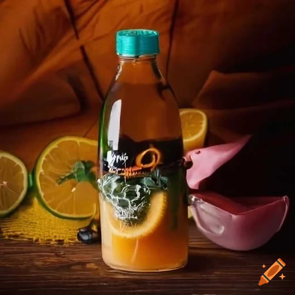 Sparking grass bottle of a ornge juice with the band name blubbled 
