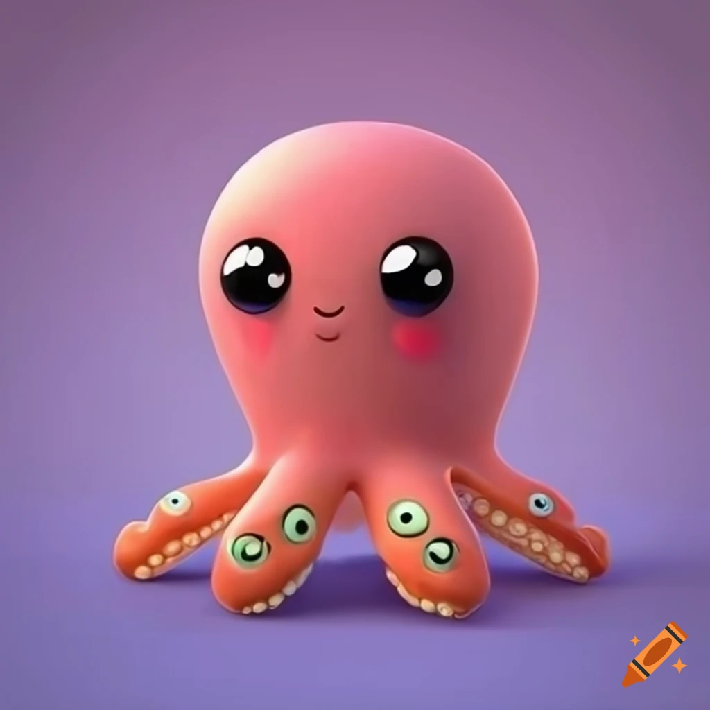 Happy octopus cartoon 3d kawaii on Craiyon