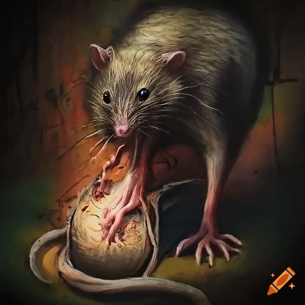 A dead rat corpse in the sewer, painting