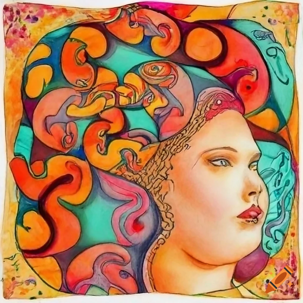 Pencil drawing color and abstract fat woman in style of m.c. escher on ...