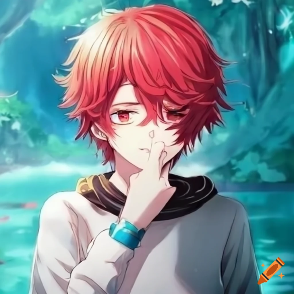 Premium AI Image | an anime boy with red hair and blue eyes and an intense  gaze
