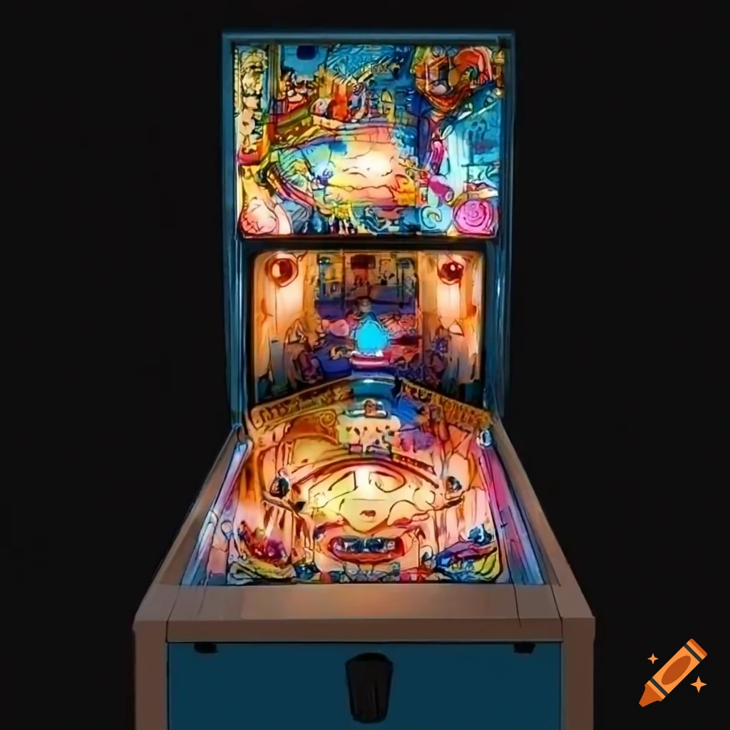 Pinball backglass, front view on Craiyon