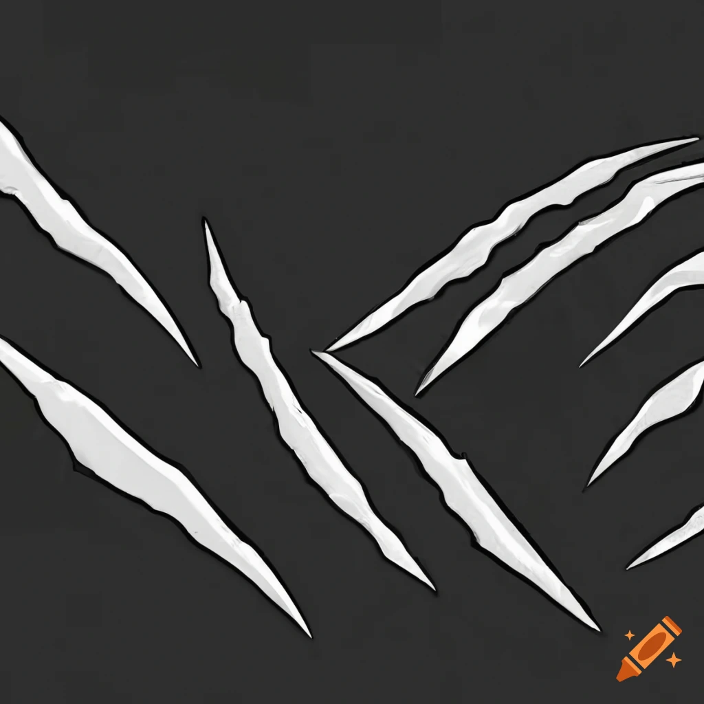 Abstract minimalist design with white claw slashes on black background ...