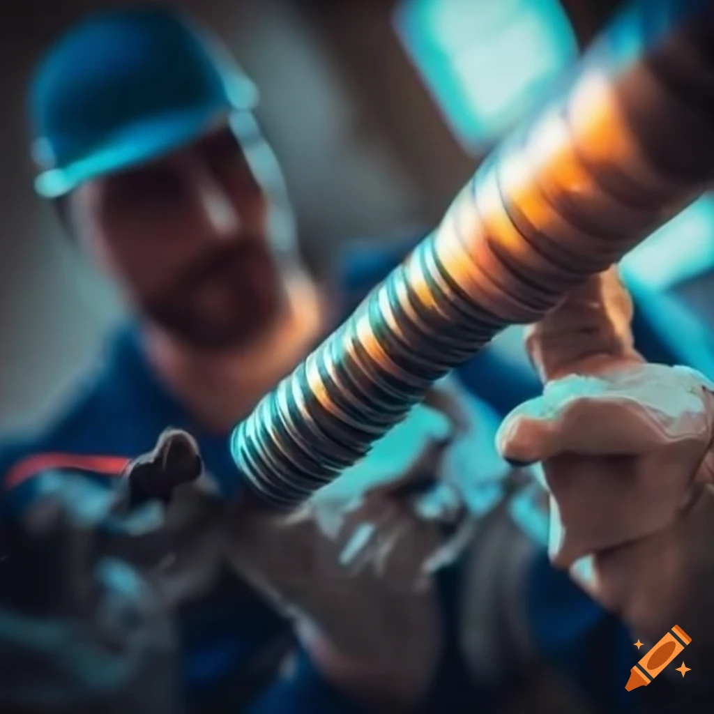 A mechanic inspecting a damaged drive shaft in a on Craiyon