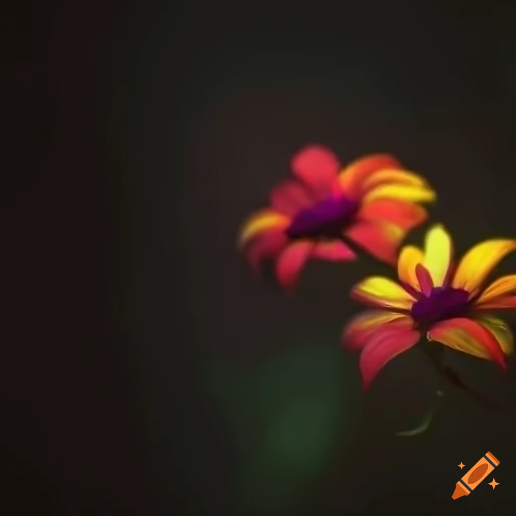 Neon green flower with petals and leaves on a black background
