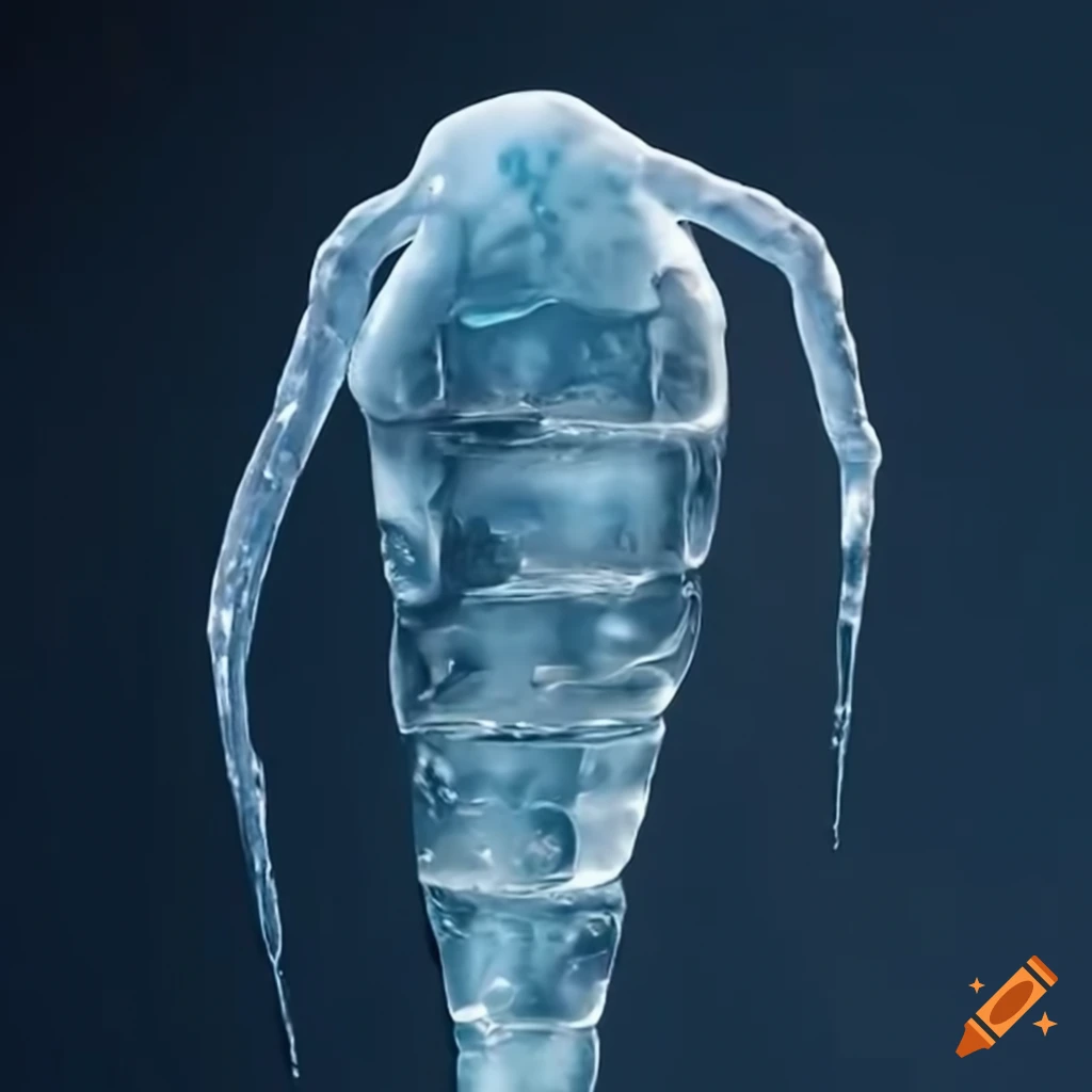 A skinny ice creature made of thin transparent icicles where the