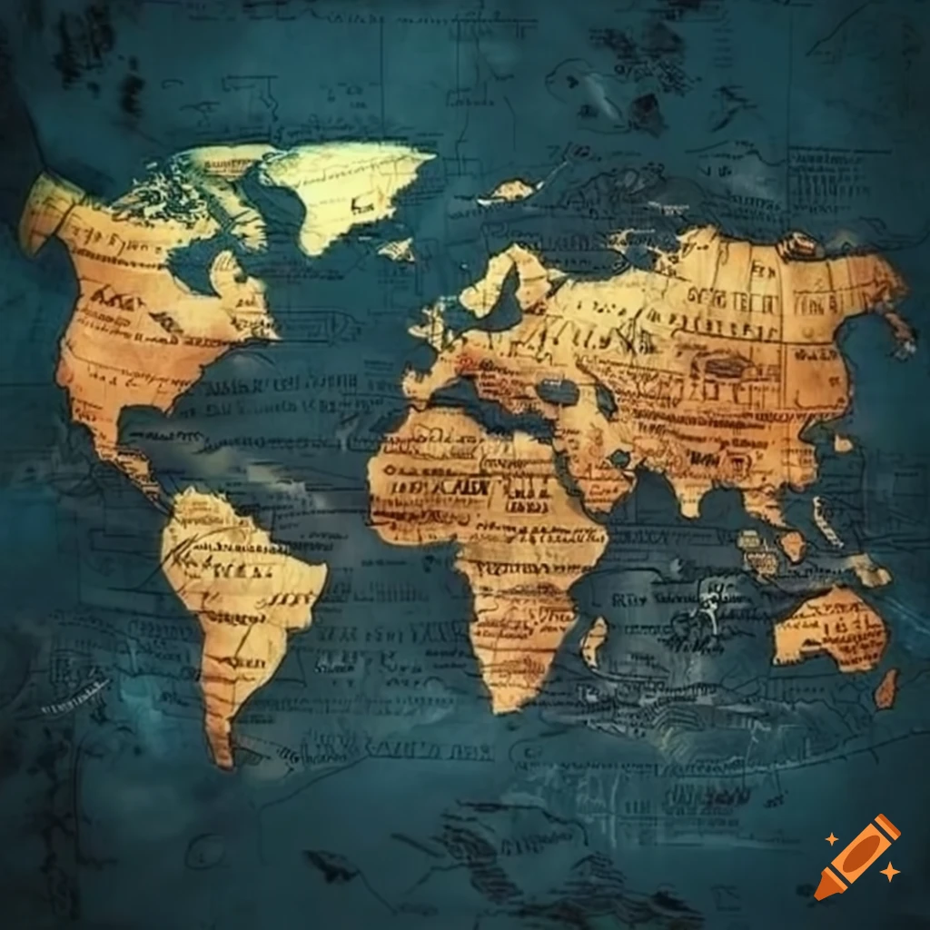 Une carte du monde vintage avec une boussole on Craiyon