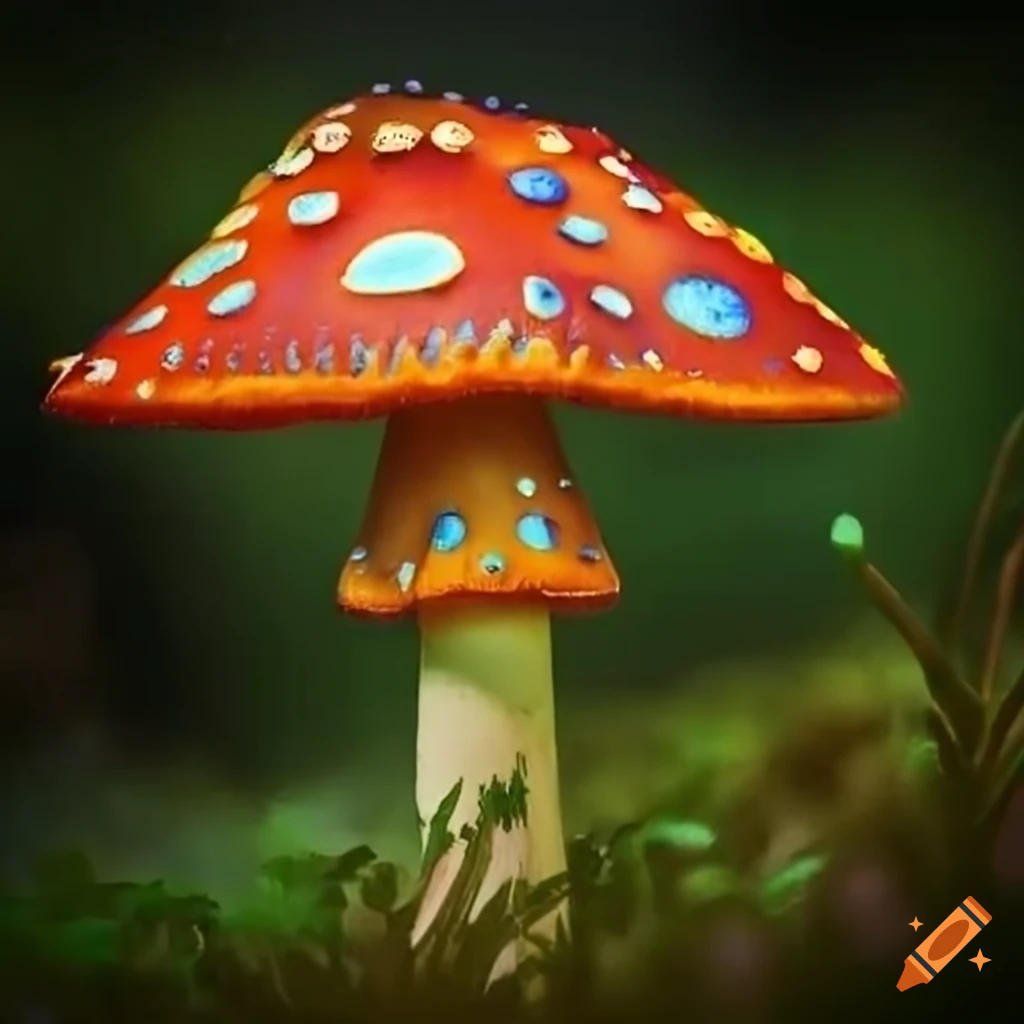 Amidst a sprawling meadow, a cluster of whimsical mushrooms emerges ...