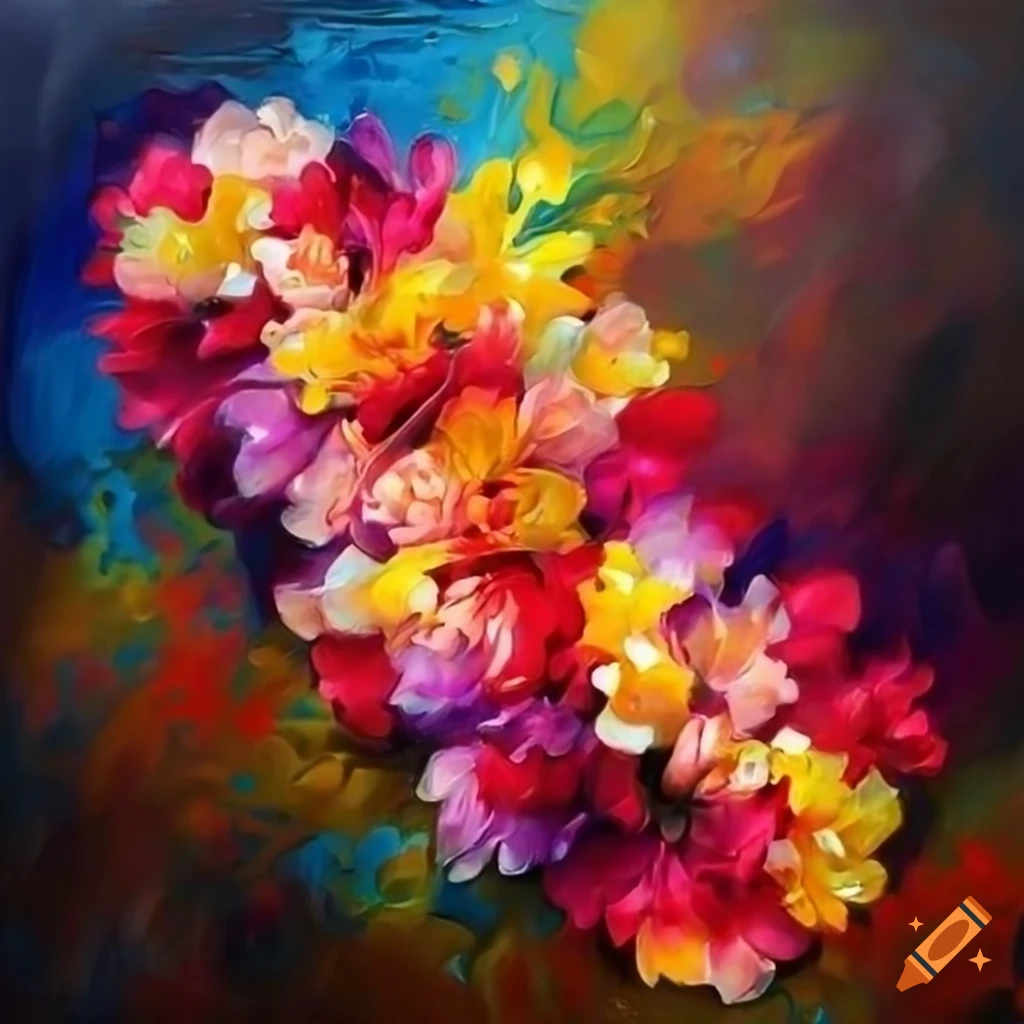 Abstract Flowers Art Oil Painting Vibrant Paints Canvas