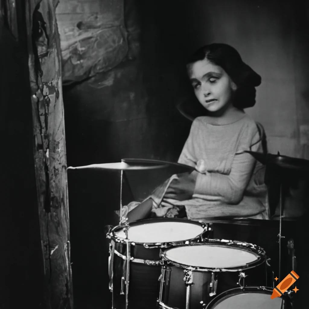 Anne frank playing drums in the attic on Craiyon