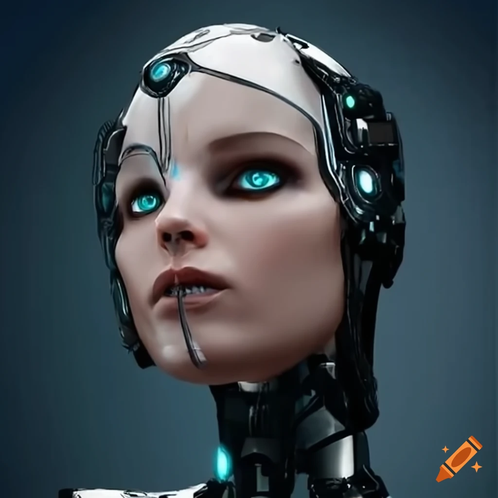 Futuristic female cyborg helping with advanced tasks