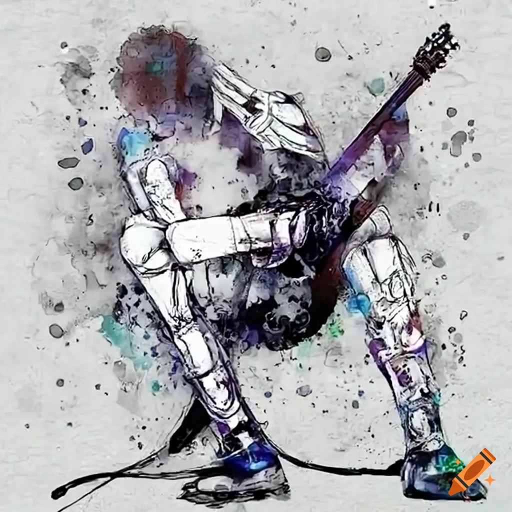Guitar Rocking Out Super cool human with cybernetic limbs rocking out on the guitar on Craiyon