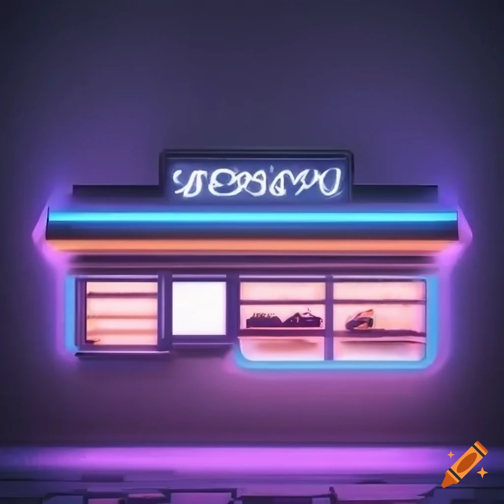 Waffle house in a dark abyss, neon lighting on Craiyon