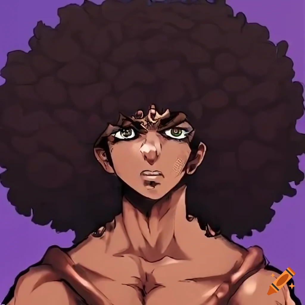 Make a black man oc with an afro in toshiyuki araki jojo's bizarre adventure  manga style
