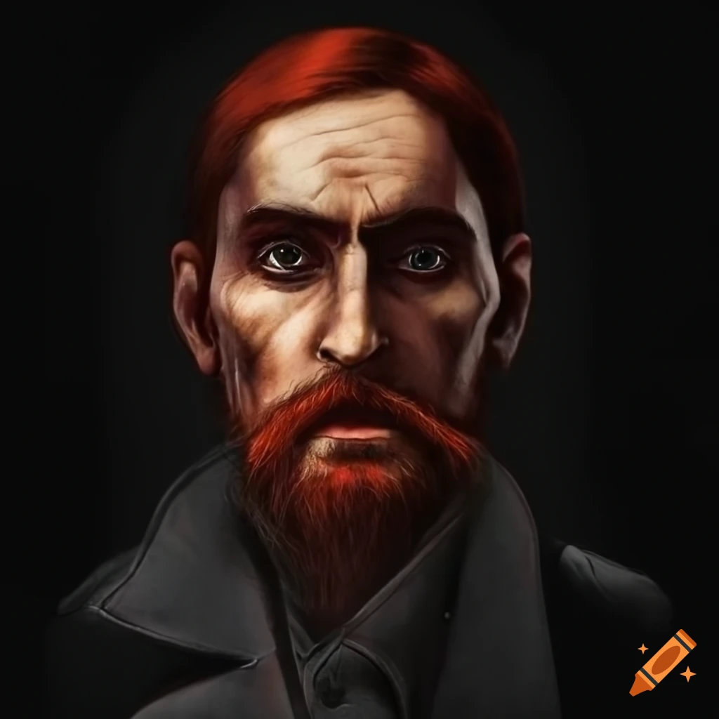 Serious magyar detective with slicked back dark red hair and trimmed ...
