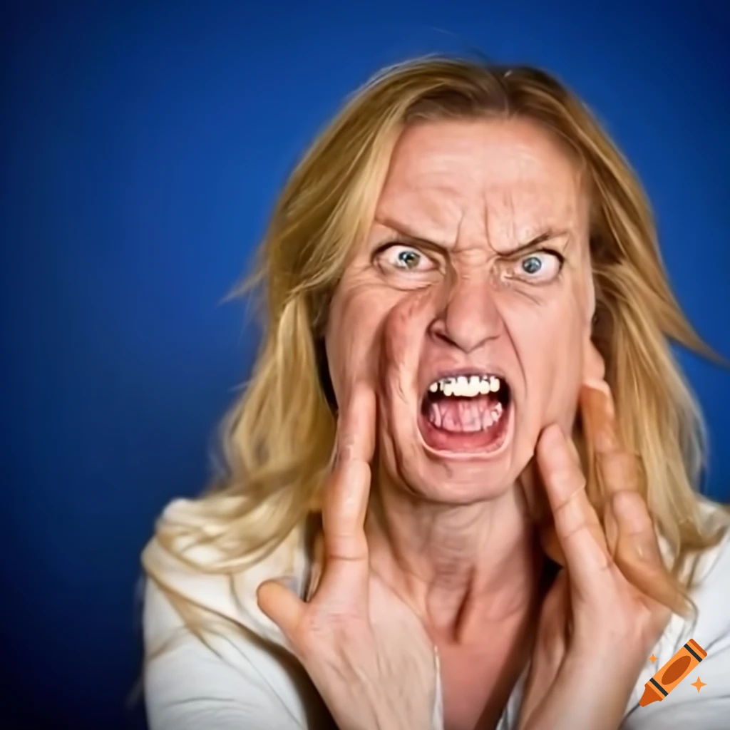 Crosseyed angry swedish politician! closeup, portrait. idiot. mongo