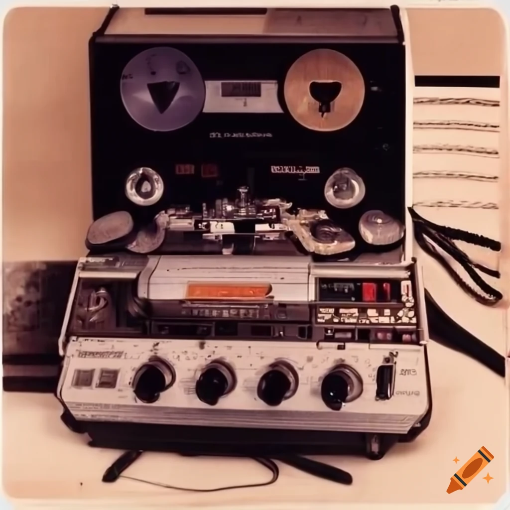 Tape machine recorder. retro photo. 1970. cables. multicolored