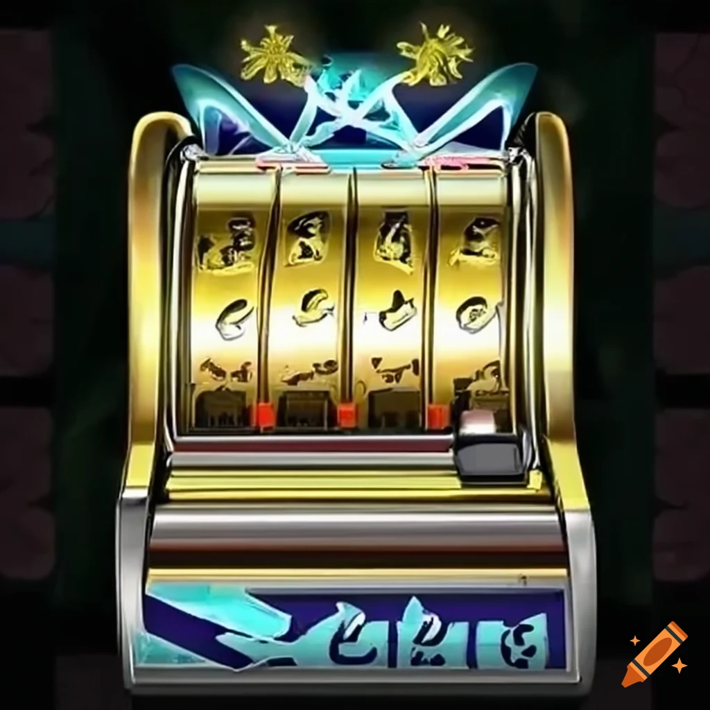 A golden slot machine with the word 'jackpot' flashing on Craiyon