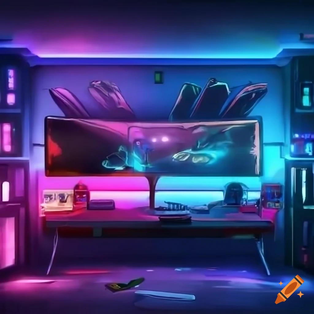 Gaming room with led light in the background in 4k on Craiyon