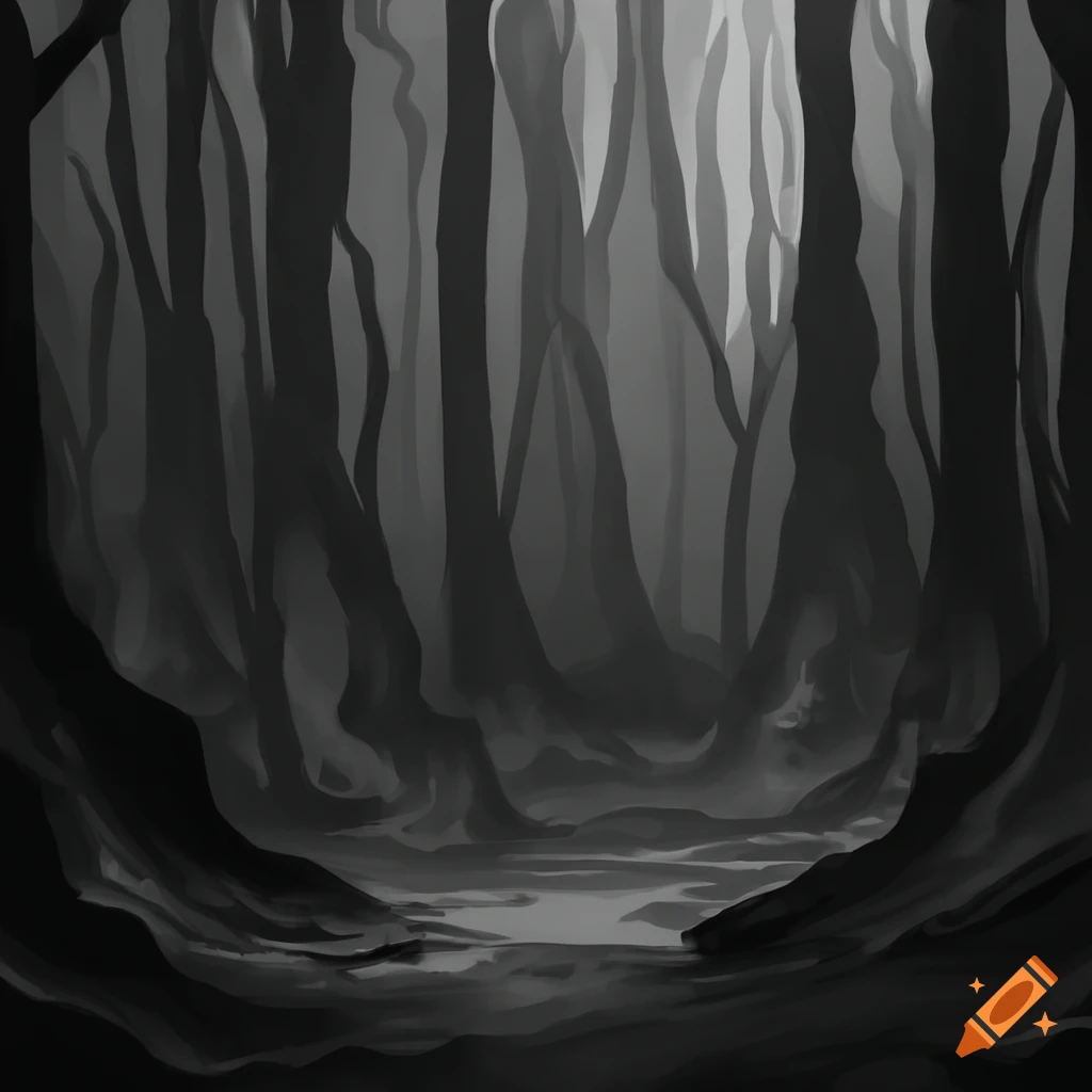 Illustration Deep Dark Forest Landscape