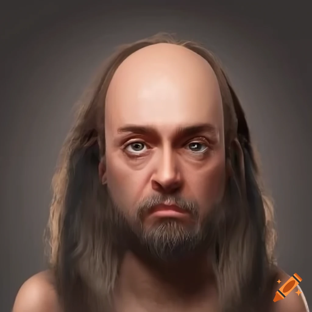 Middle Aged Man With Long Hair Balding Forehead Realistic Style On Middle Aged Man With Long Hair Balding Forehead Realistic Style On