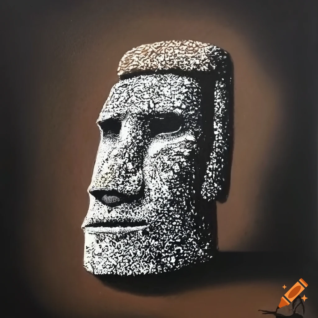 Extremely detailed stippled easter island head