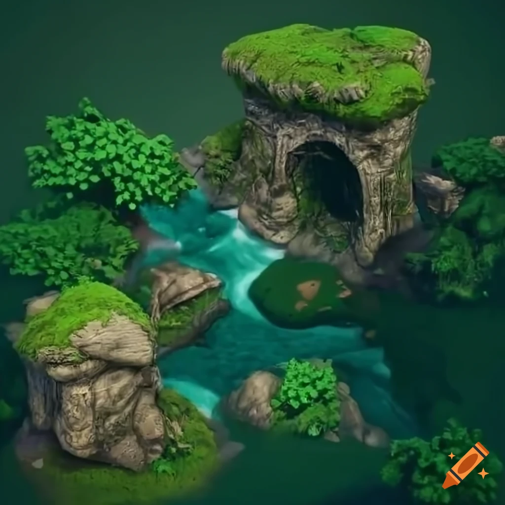 In the background between formation from above fantasy RPG game forest ...