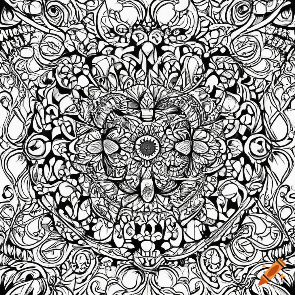 Black and white image for coloring for adults with thin conturs on