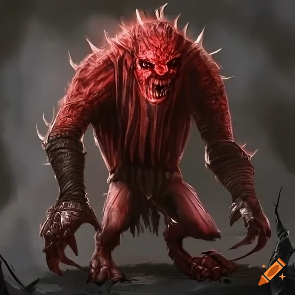 Red skyrim troll, dark fantasy, concept art