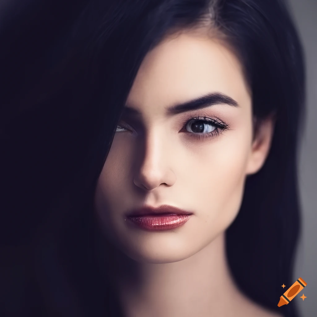 Portrait of young woman with black hair and beautiful eyes
