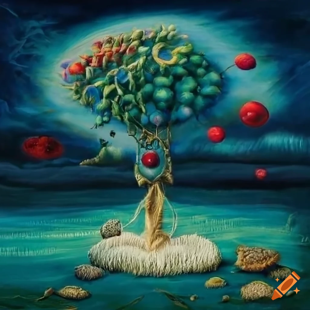 A surreal dreamlike image of embroidery, surrealist oil painting, high